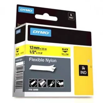 Dymo originalna traka za ispis naljepnica, Dymo, 18490, crni ispis/žuta pozadina, 3,5 m, 12 mm, RHINO fleksibilni najlon
