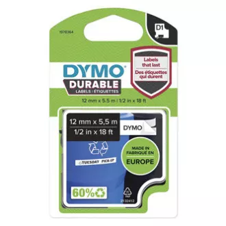 Dymo originalna traka za ispis naljepnica, Dymo, 1978364, crni ispis/bijela pozadina, 5,5 m, 12 mm, D1, trajni vinil Dymo originalna traka za ispis naljepnica, Dymo, 1978364, crni ispis/bijela pozadina, 5,5 m, 12 mm, D1, trajni vinil
