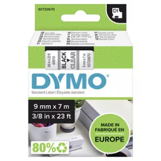Dymo originalna traka za ispis naljepnica, Dymo, 40910, S0720670, crni ispis/prozirna baza, 7m, 9mm, D1 Dymo originalna traka za ispis naljepnica, Dymo, 40910, S0720670, crni ispis/prozirna baza, 7m, 9mm, D1