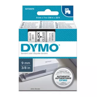 Dymo originalna traka za ispis naljepnica, Dymo, 40910, S0720670, crni ispis/prozirna baza, 7m, 9mm, D1 Dymo originalna traka za ispis naljepnica, Dymo, 40910, S0720670, crni ispis/prozirna baza, 7m, 9mm, D1