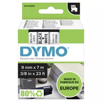 Dymo originalna traka za ispis naljepnica, Dymo, 40913, S0720680, crni ispis/bijela podloga, 7m, 9mm, D1