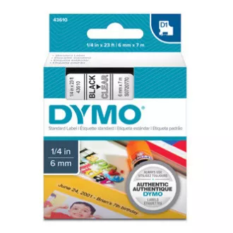 Dymo originalna traka za ispis naljepnica, Dymo, 43610, S0720770, crni ispis/prozirna baza, 7m, 6mm, D1 Dymo originalna traka za ispis naljepnica, Dymo, 43610, S0720770, crni ispis/prozirna baza, 7m, 6mm, D1