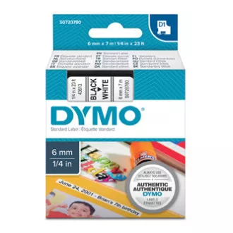 Dymo originalna traka za ispis naljepnica, Dymo, 43613, S0720780, crni ispis/bijela podloga, 7m, 6mm, D1 Dymo originalna traka za ispis naljepnica, Dymo, 43613, S0720780, crni ispis/bijela podloga, 7m, 6mm, D1