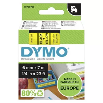 Dymo originalna traka za ispis naljepnica, Dymo, 43618, S0720790, crni ispis/žuta podloga, 7m, 6mm, D1 Dymo originalna traka za ispis naljepnica, Dymo, 43618, S0720790, crni ispis/žuta podloga, 7m, 6mm, D1