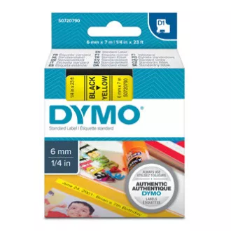 Dymo originalna traka za ispis naljepnica, Dymo, 43618, S0720790, crni ispis/žuta podloga, 7m, 6mm, D1 Dymo originalna traka za ispis naljepnica, Dymo, 43618, S0720790, crni ispis/žuta podloga, 7m, 6mm, D1