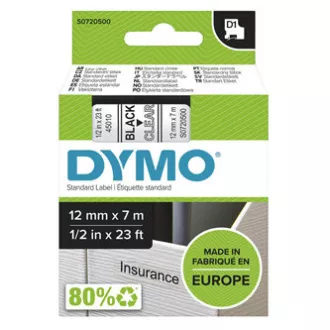 Dymo originalna traka za ispis naljepnica, Dymo, 45010, S0720500, crni ispis/prozirna baza, 7m, 12mm, D1 Dymo originalna traka za ispis naljepnica, Dymo, 45010, S0720500, crni ispis/prozirna baza, 7m, 12mm, D1