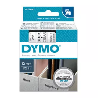 Dymo originalna traka za ispis naljepnica, Dymo, 45010, S0720500, crni ispis/prozirna baza, 7m, 12mm, D1 Dymo originalna traka za ispis naljepnica, Dymo, 45010, S0720500, crni ispis/prozirna baza, 7m, 12mm, D1