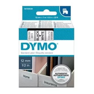 Dymo originalna traka za ispis naljepnica, Dymo, 45013, S0720530, crni ispis/bijela podloga, 7m, 12mm, D1