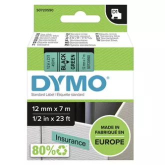 Dymo originalna traka za ispis naljepnica, Dymo, 45019, S0720590, crni ispis/zelena pozadina, 7m, 12mm, D1