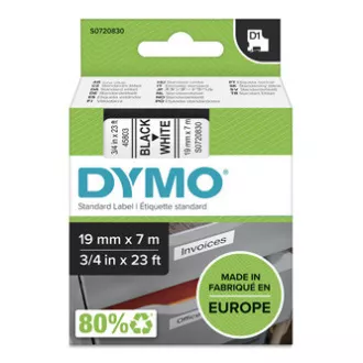 Dymo originalna traka za ispis naljepnica, Dymo, 45803, S0720830, crni ispis/bijela pozadina, 7m, 19mm, D1 Dymo originalna traka za ispis naljepnica, Dymo, 45803, S0720830, crni ispis/bijela pozadina, 7m, 19mm, D1