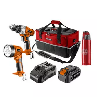 Set alata, baterija, 04-600-M4K, bušilica/baterijska svjetiljka/akumulator/punjač/boca/torbica, 18V, 6 dijelova, Neo Tools