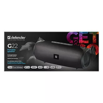 Defender zvučnik G22, Li-Ion, 2.0, 20W, crni, kontrola glasnoće, BT 5.0, TWS, bočni pasivni radijatori, 40Hz~20kHz