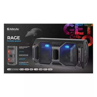 Defender zvučnik Rage, Li-Ion, 2.0, 50W, crni, kontrola glasnoće, LED pozadinsko osvjetljenje, BT 5.0, TWS, daljinski upravljač, 45Hz