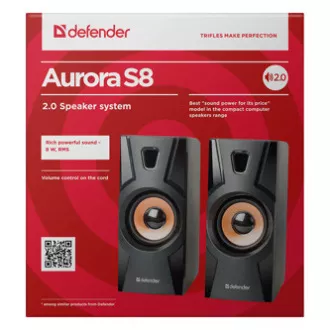 Defender zvučnici Aurora S8, 2.0, 8W, crni, kontrola glasnoće, 70Hz~20kHz
