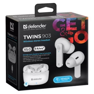 Defender Twins 903, slušalice s mikrofonom, bežične, bijele, in-ear, BT 5.0, TWS, tip punjača Bluetooth, AKCIJA