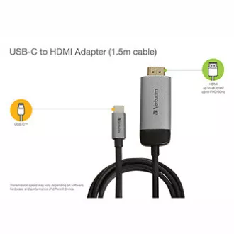 USB (3.1) hub 1-port, 49144, siva, duljina kabela 1,5 m, Verbatim, USB C na HDMI adapter
