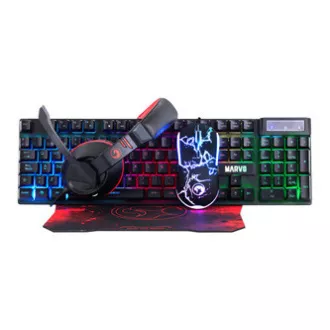 Marvo CM409 EN tipkovnica žična (USB) US, crna s gaming mišem, podlogom i slušalicama, gaming, membranski tip s pozadinskim osvjetljenjem