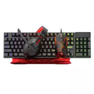 Marvo CM409 EN tipkovnica žična (USB) US, crna s gaming mišem, podlogom i slušalicama, gaming, membranski tip s pozadinskim osvjetljenjem