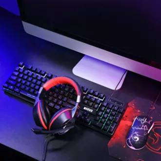 Marvo CM409 EN tipkovnica žična (USB) US, crna s gaming mišem, podlogom i slušalicama, gaming, membranski tip s pozadinskim osvjetljenjem