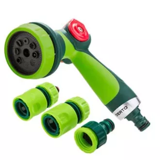 Verto set pištolja za prskanje (8 funkcija) 2 brze spojnice i priključak za slavinu, 1/2", zeleni, 15G712 Verto set pištolja za prskanje (8 funkcija) 2 brze spojnice i priključak za slavinu, 1/2", zeleni, 15G712