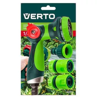 Verto set pištolja za prskanje (8 funkcija) 2 brze spojnice i priključak za slavinu, 1/2", zeleni, 15G712 Verto set pištolja za prskanje (8 funkcija) 2 brze spojnice i priključak za slavinu, 1/2", zeleni, 15G712