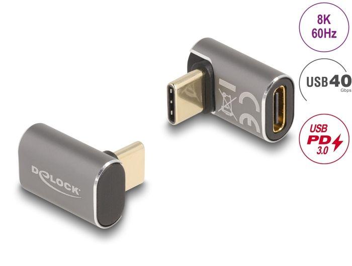 Delock USB adapter 40 Gbps USB Type-C PD 3.0 100 W muški na ženski pravokutni 8K 60 Hz metalni