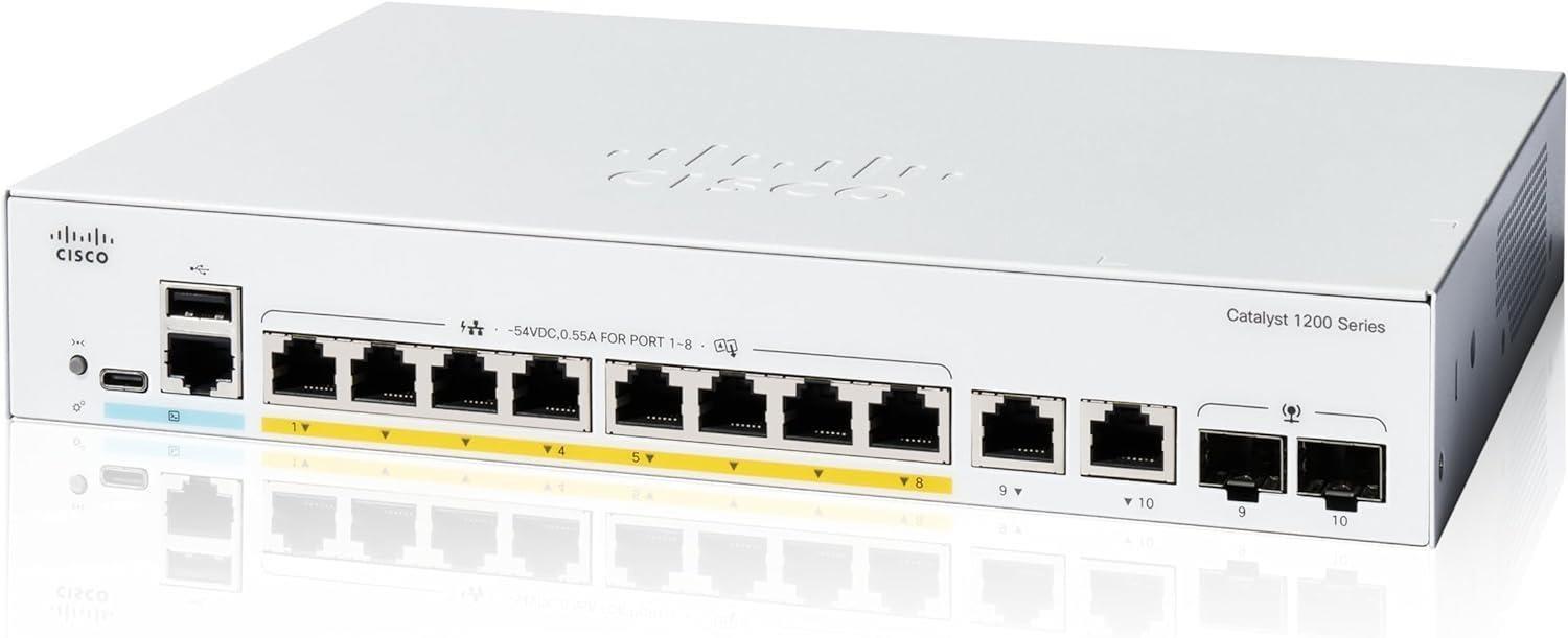 Cisco Catalyst switch C1200-8FP-2G (8xGbE, 2xGbE/SFP combo, 8xPoE+, 120W, bez ventilatora)