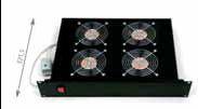 19" horizontalna ventilatorska jedinica 4xventilatora-220V/92W termostat 2U crna