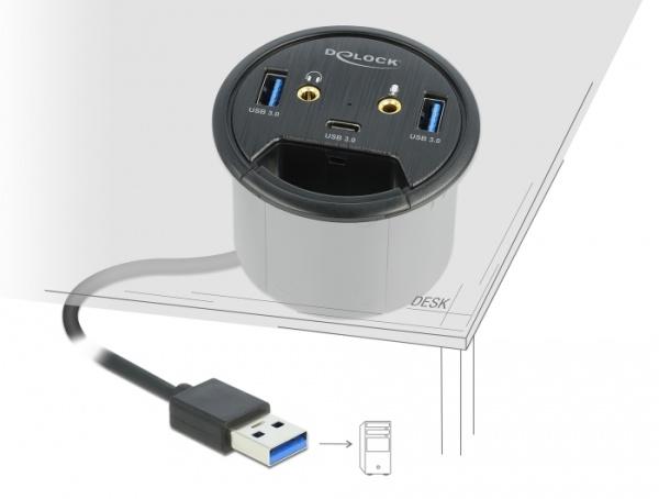 Delock stolni USB hub s 3 priključka, 1 x USB Type-C i 2 x USB Type-A + HD-Audio priključci